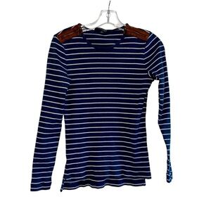 Lauren Ralph Lauren Navy Striped Long Sleeve Top with Brown Accents